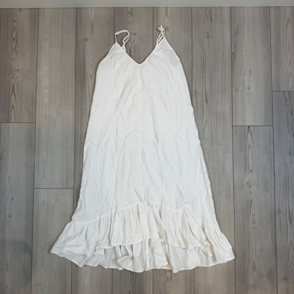 Paradise USA White Gauze High Low Ruffle Hem Midi Dress Small Boho Summer